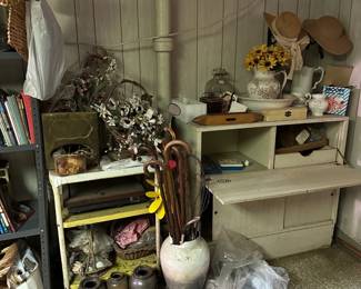 Books, Pitchers & Bowls,, Crocks, Buttons, Sewing Notions, Oil Lamps, Canes