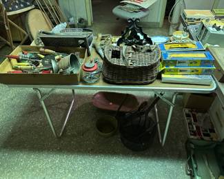 Fishing Creel, Trains, Old Kitchen Utensils