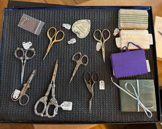 Lots of Antique Sewing Notions - Note the Dealer's Old Price Tags & Descriptions - Scissors