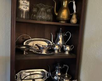Antique Apothecary Jar, Brass Teapot / Kettle, Lots of Silver Plate