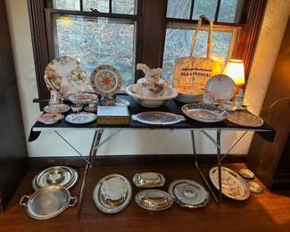 Pitcher & Bowl, Noritake China, Asian Tranferware, Large Floral Plate, Silver Plate