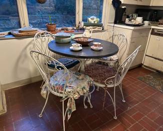 Round Table w/ 4 Chairs, Tea Cups, Dishes