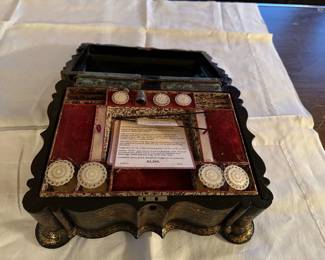 Paper Mache Fitted Needlework Box - England c. 1816-1864