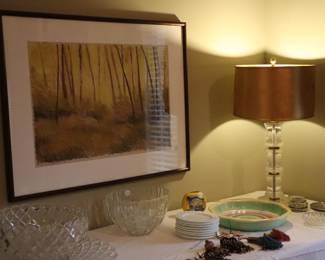 Roger Carlisle pastel, MCM lamp, punch bowls