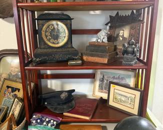 Antique Clock, Vintage Miltary Helmet