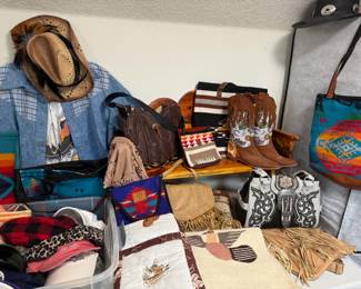 Huge collection of women's clothing Size Large - 2xl. Pendelton Purses, Wallets, Western Clothing, Cowboy boots, 
