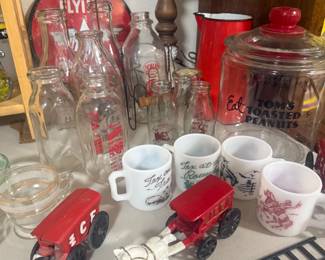 Vintage Milk Bottles, Vintge Tom's Toasted Peanuts Jar