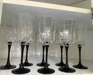 1990's Black stemmed wine glasses