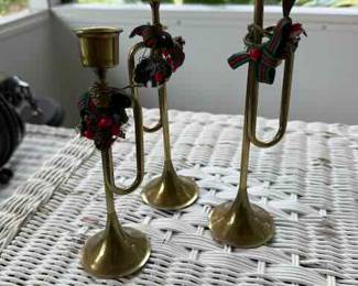 Vintage Brass Horn Candleholders