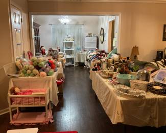 Doll bed and stamping up items, yarn and frames, cake pop maker, figurines.