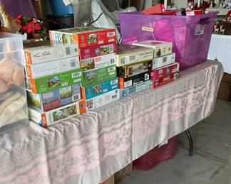 Puzzles, random items, Valentines items, tons of flowers, ornaments, outdoor serving.