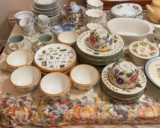 William Sonoma, tea pots, soup tureen, dish sets, bowls, tea cup and saucers.