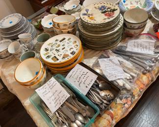 William Sonoma sets, silverware sets and pieces.