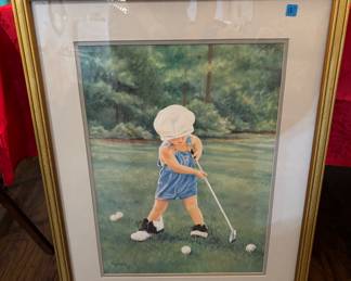 Large framed young female playing golf.
