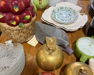 Brass figures and vintage apple collectables