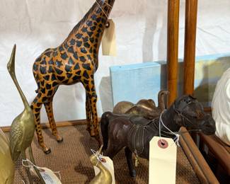 Vintage giraffe, horse, brass figures, unique animals