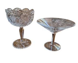 2 Flower Glass Compote Dishes