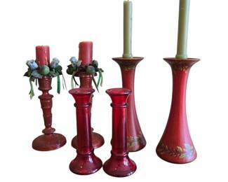3 Pair of Red Candle Holders