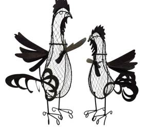 Pair of Metal and Wire Chickens