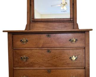 Solid Wood Antique Eastlake Style Dresser with Mirror