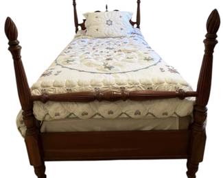 Vintage Wooden 4 Poster Twin Size Bed Frame with Side Rails and Slats