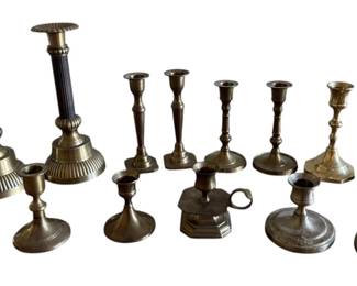 Lot of Brass Candlesticks One Pair Brushed Pewter Baldwin