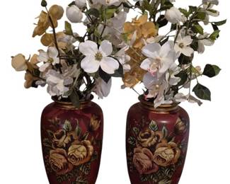 Set of Red Vases with White Flowers