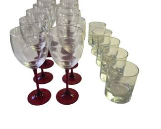 Red Stemmed Wine Glasses and Bubble Glasses