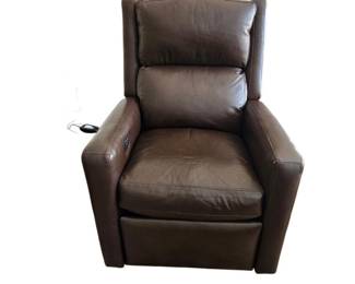 Electric Brown Leather Swivel Rocker Recliner with Nailhead Accents