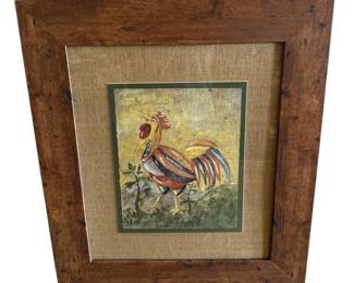 Chanticleer Crowing in Wood Frame with Burlap Matte