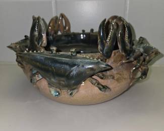 Crab Motif Pottery Bowl