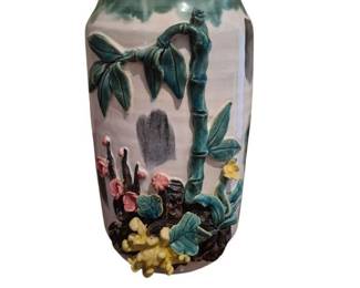 Ceramic Vase with Bamboo and Flowers