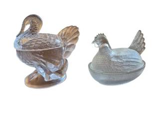Glass Turkey and Glass Chicken Dishes