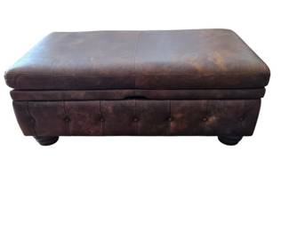 Brown Storage Ottoman with Tufted Sides