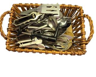 Assorted Kitchen Utensils in a Basket