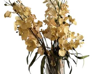 Tall Artificial Floral Arrangement in Crate and Barrel Glass Vase