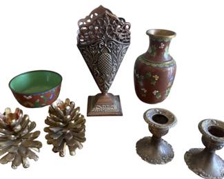 Miscellaneous Brass Cloisonne and Silver Plated Items