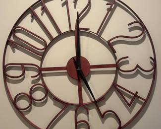 Large Muted Red Metal Wall Clock