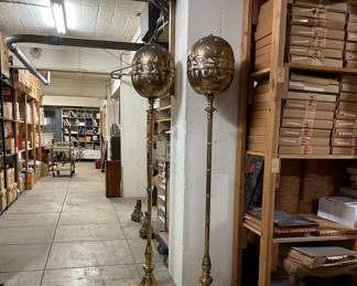 Mid 20th Century Deco Regency Solid Brass Torchiere Floor Lamps in the Style of Tommi Parzinger