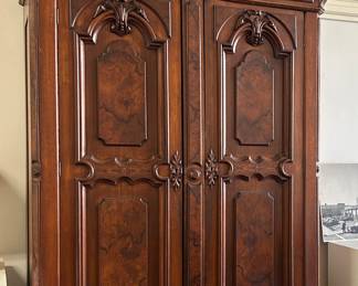 Walnut Renaissance Revival double door wardrobe