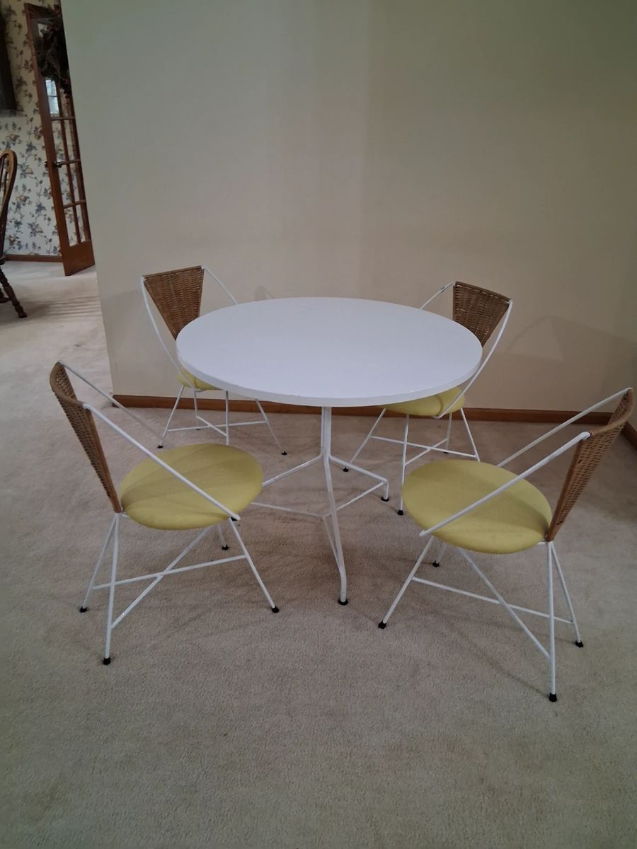 Arthur Umanoff Mid Century Modern Iron and Wicker Vanity Chairs - Dining Set $600