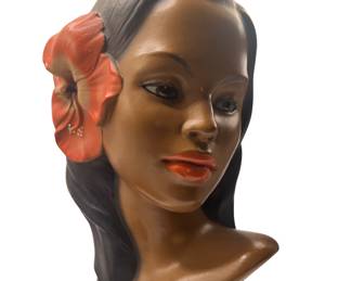 Mid Century Signed Marwal Polynesian Hawaiian Chalkware Beautiful Woman Bust