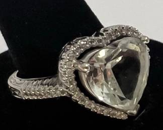 Retro 18k White Gold Ring with 4 Carat Aquamarine & Diamonds. Size 9. 