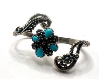 Double Finger Sterling Silver Ring Southwest American Turquoise