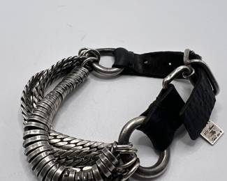 GOTI Italy Sterling Silver Chains & Leather Bracelet. 
