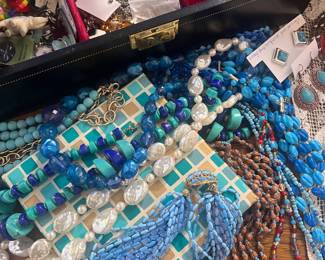 Blue vintage costume jewelry in the $7/ per piece category. 