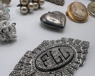 Art Deco Sterling Silver Monogram Pin Brooch