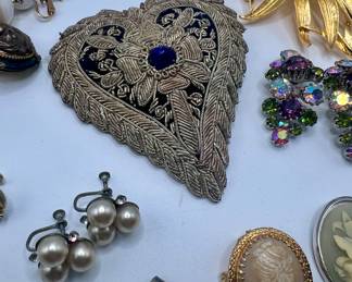 Antique Oversized Heart Patch Brooch Pin, 