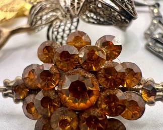 Vintage Amber Crystal Dome Brooch. 
