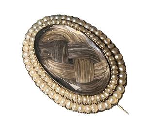 Victorian 14k Gold Mourning Brooch Braided Hair & Seed Pearls. 